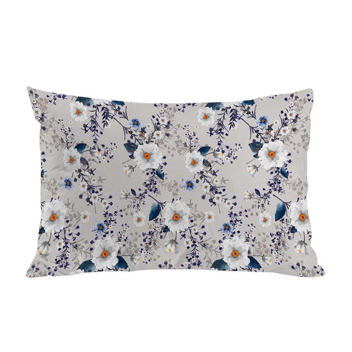 White and Blue Flowers over Grey King Pillow Cases