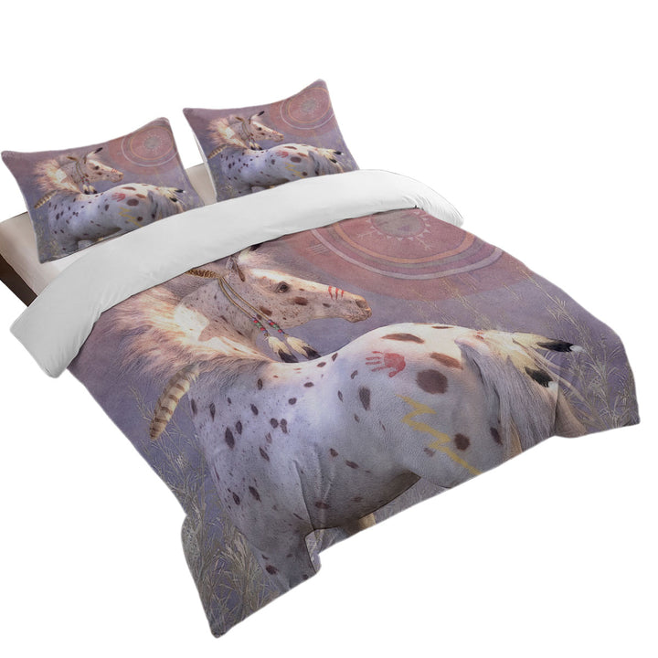 White with Brown Spots War Pony Horse Twin Duvet Covers