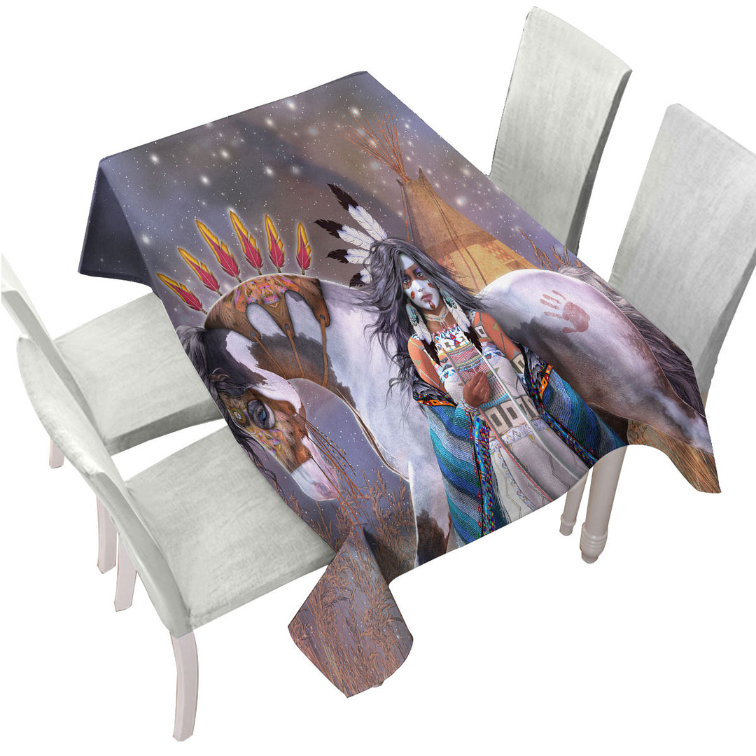 Wicasa Native American Girl and Her Horse Custom tablecloths