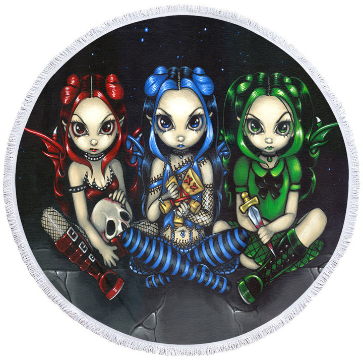 Wicked Round Beach Towel Tricksy and False Three Naughty Goth Faeries