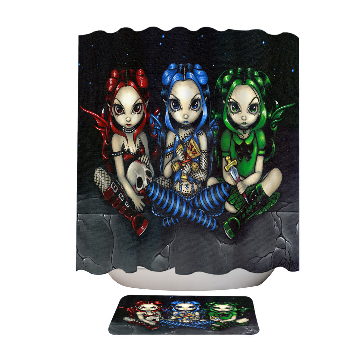 Wicked Shower Curtains Tricksy and False Three Naughty Goth Faeries