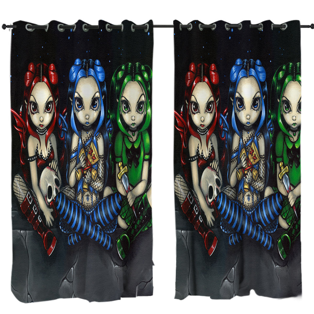 Wicked Tricksy and False Three Naughty Goth Faeries Curtains