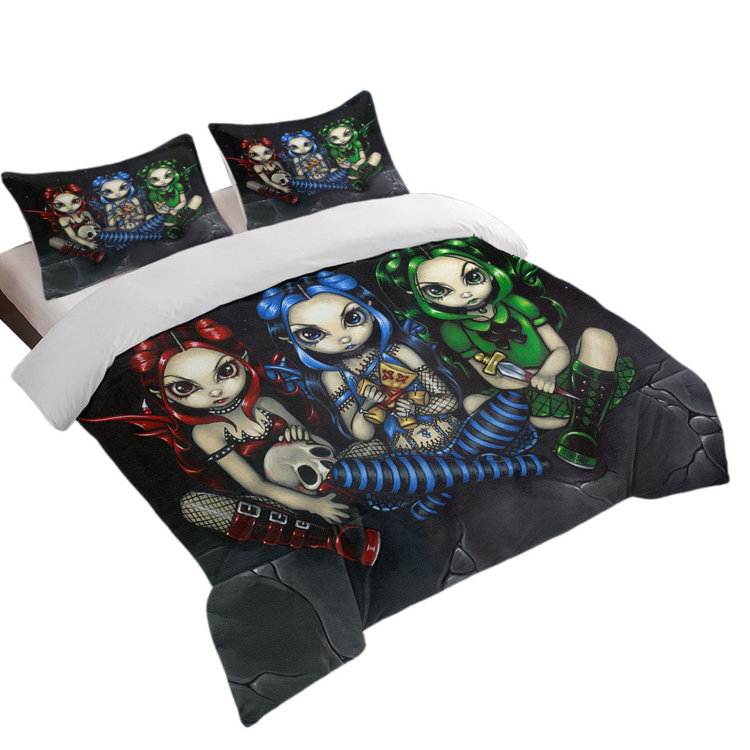 Wicked Tricksy and False Three Naughty Goth Faeries Queen Size Duvet Cover