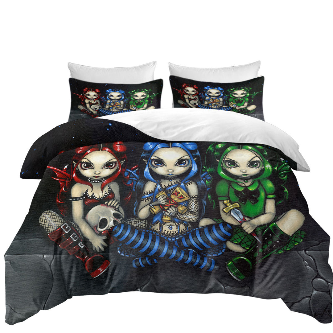 Wicked Tricksy and False Three Naughty Goth Faeries Twin Duvet Covers