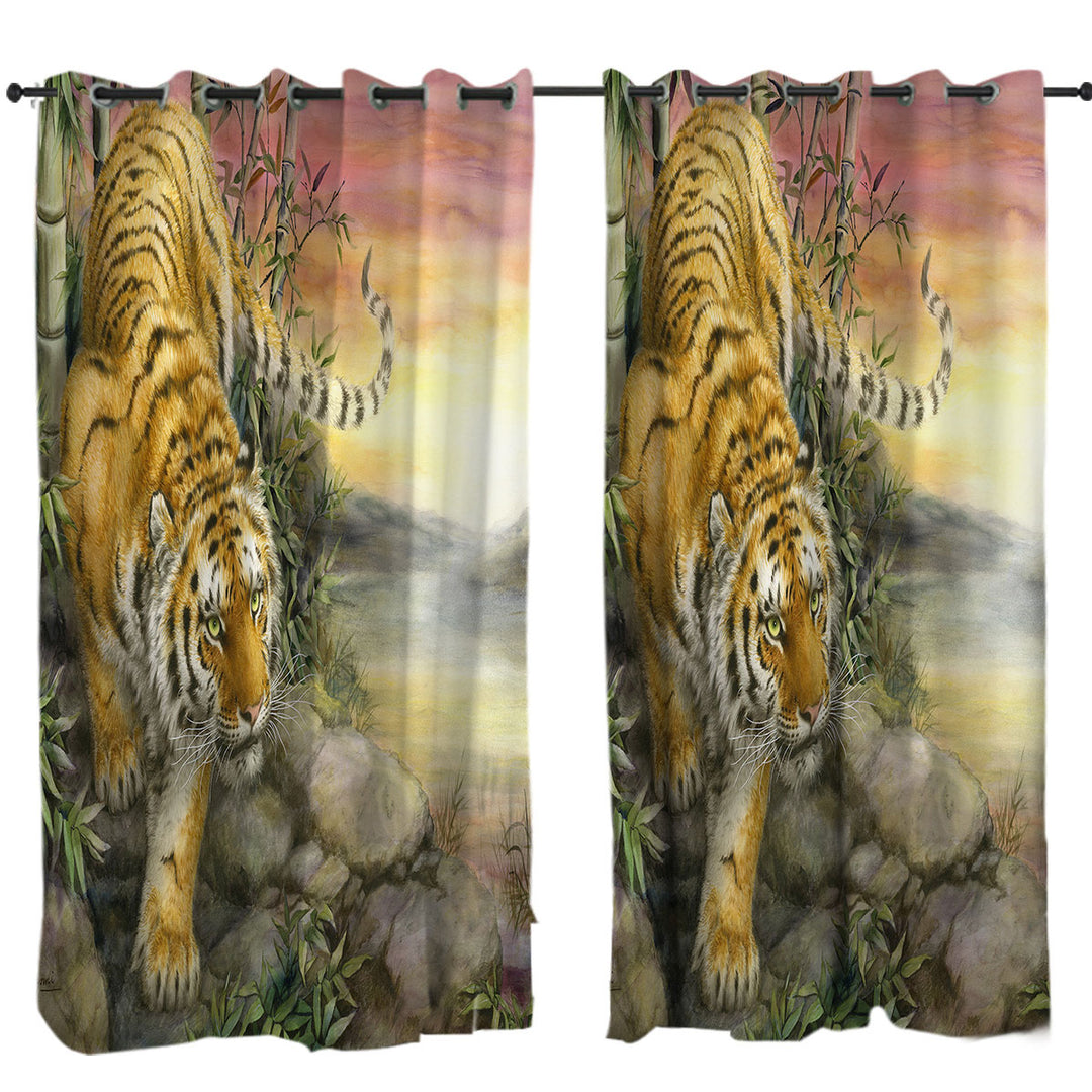 Wild Animal Art Tiger at Sunrise Dawn Curtains for Living Room