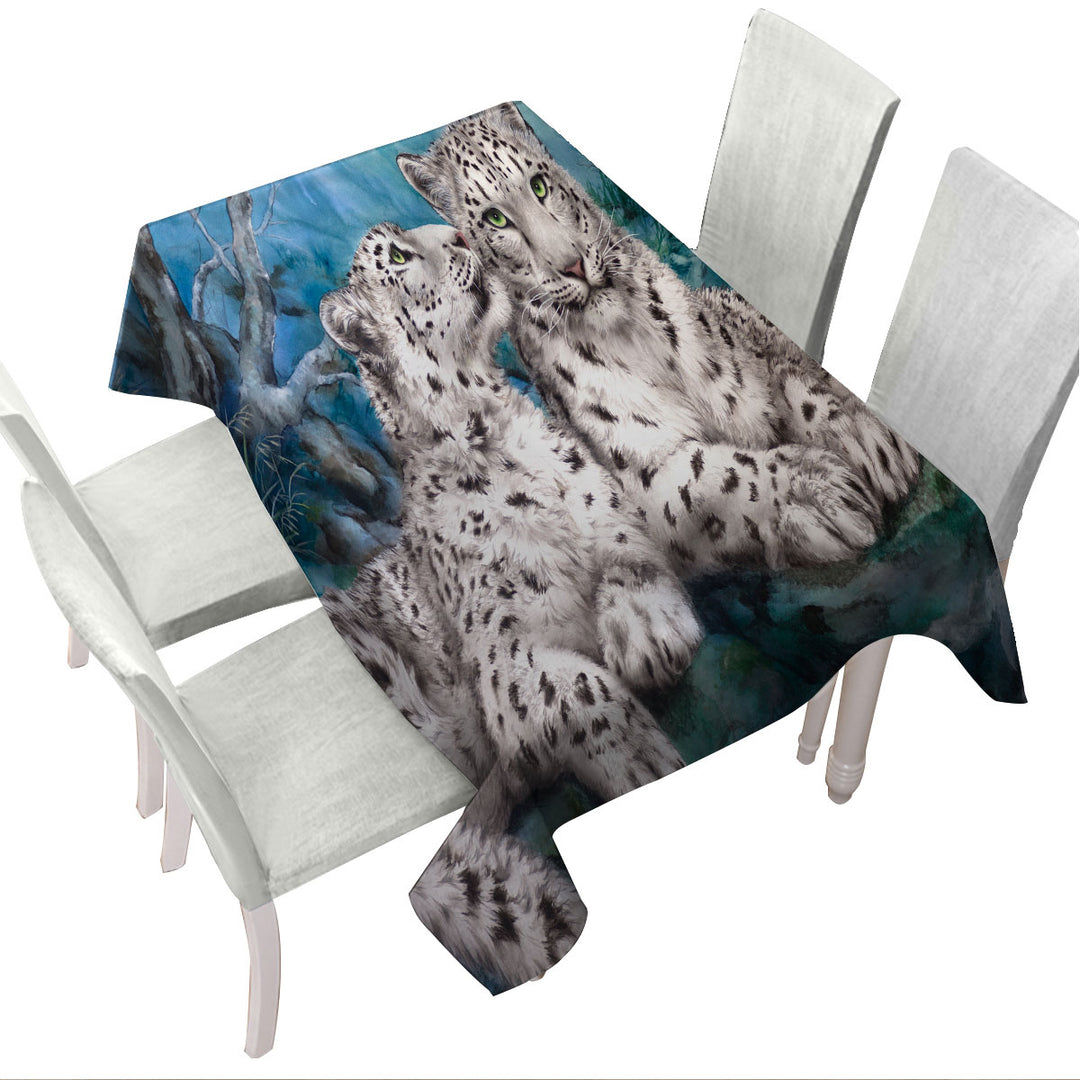 Wild Animal Art Whisper White Snow Leopards Tablecloths