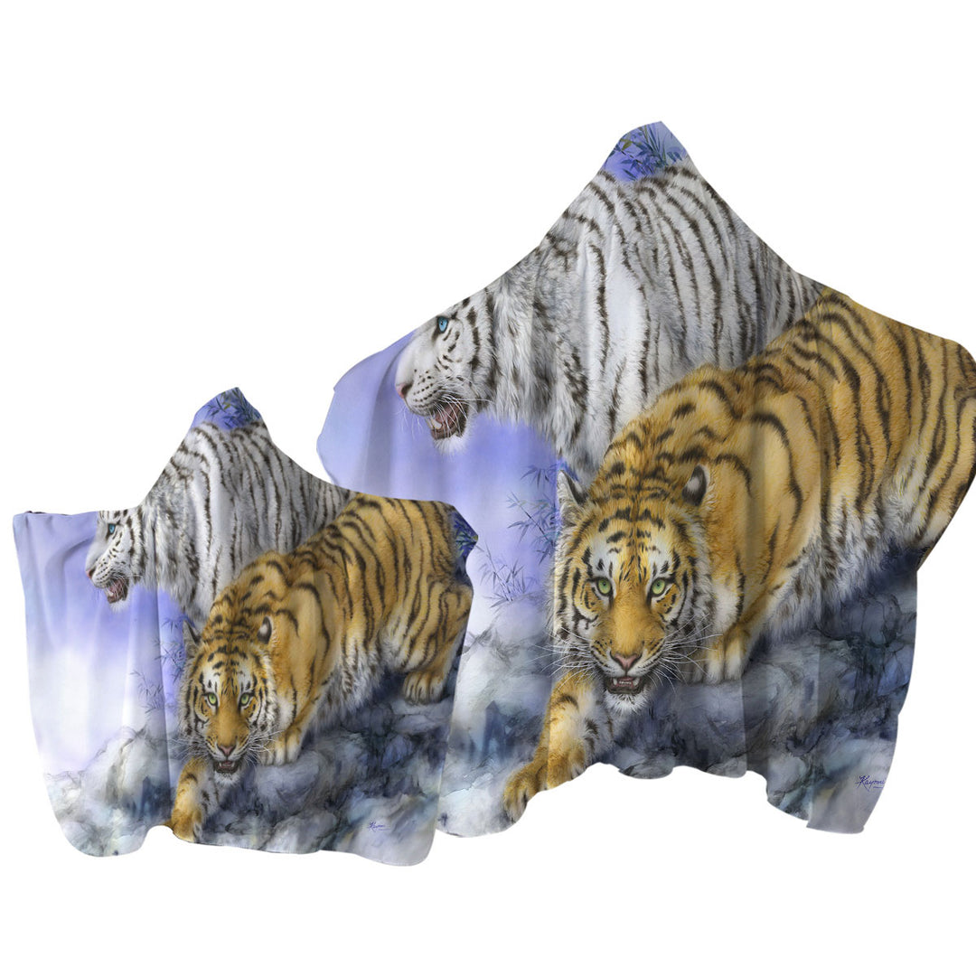 Wild Animal Art White and Orange Tigers Towel Hoodie