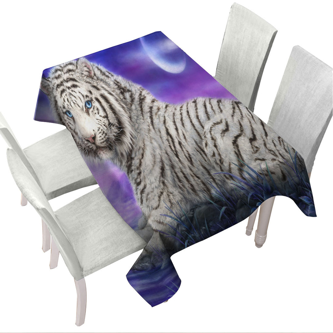 Wild Animal Paintings White Tiger Purplish Lake Custom tablecloths