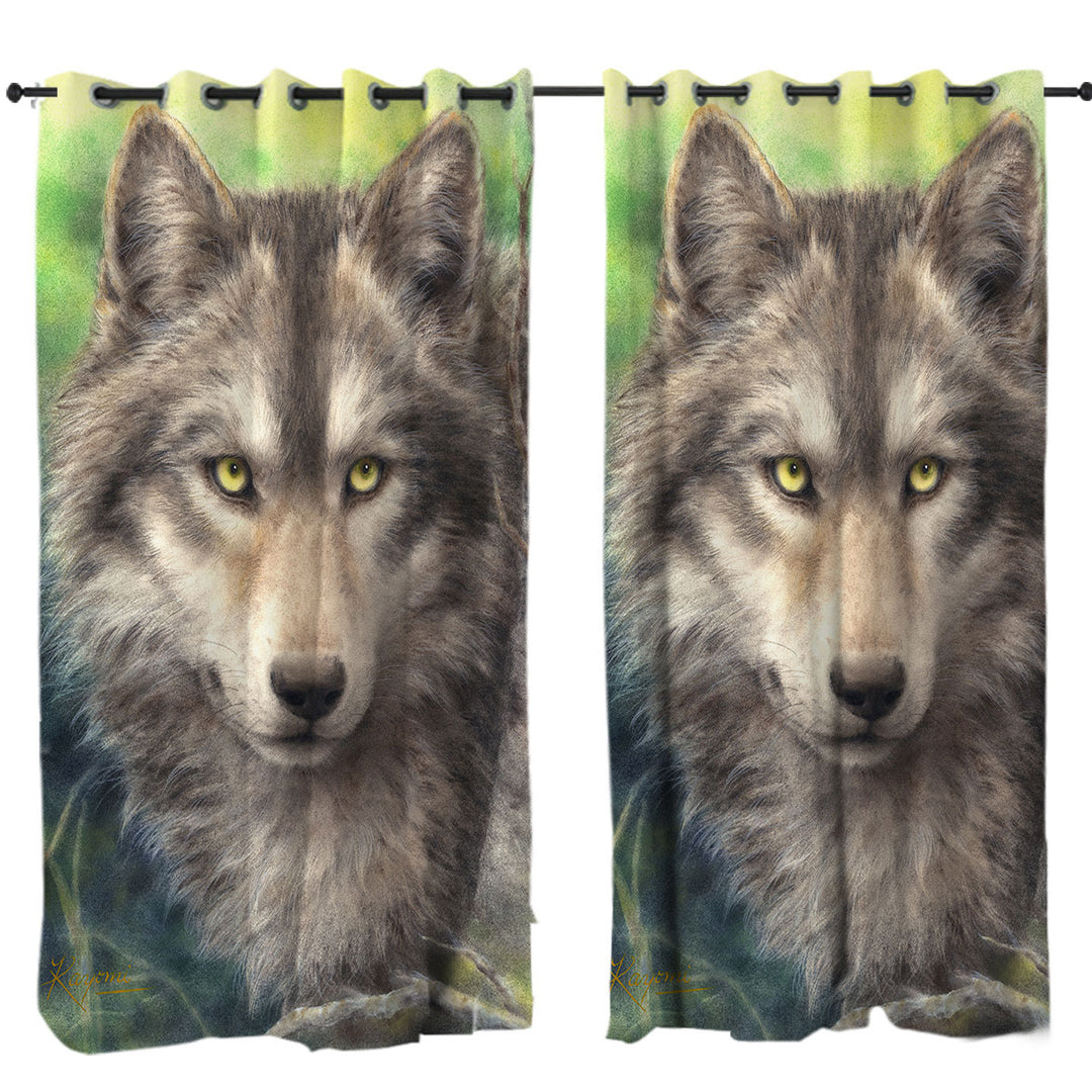 Wild Animals Art Grey Wolf Forest Watch Curtain