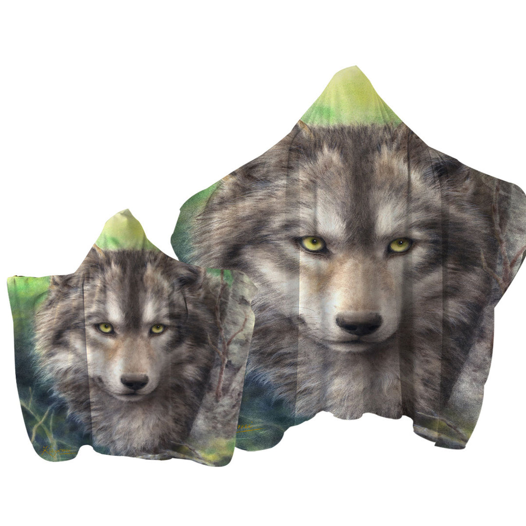 Wild Animals Art Grey Wolf Forest Watch Towel Hoodie