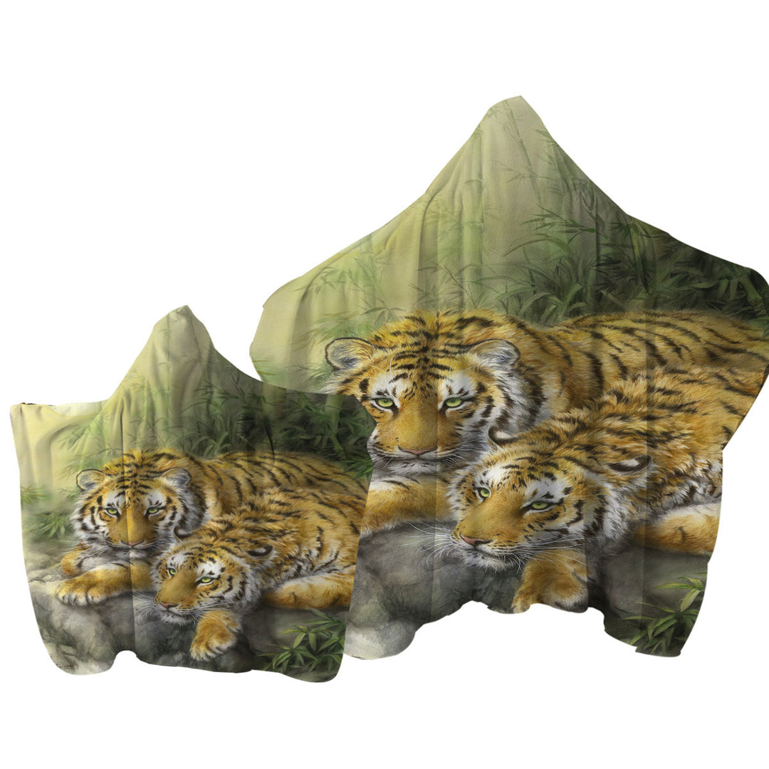 Wild Animals Art Tigers Forest Morning Towel with Hood