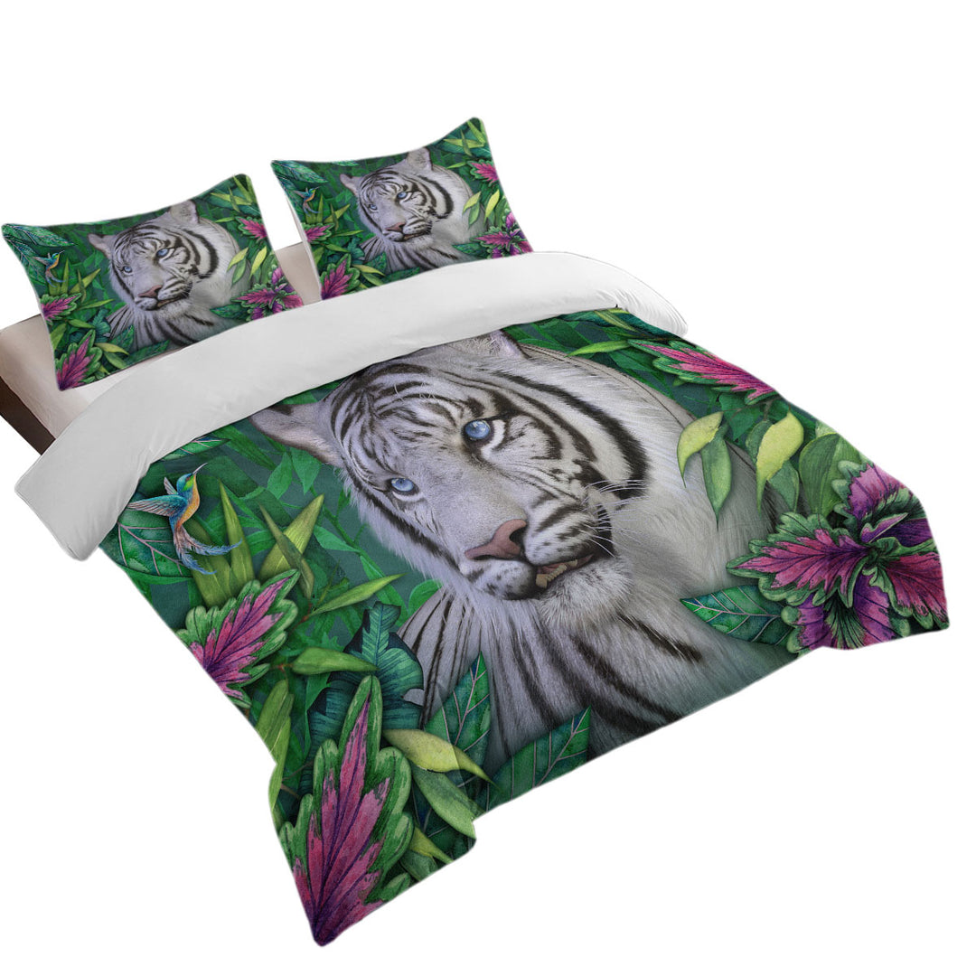 Wild Animals Art Tropical White Tiger Oversized King Duvet Cover