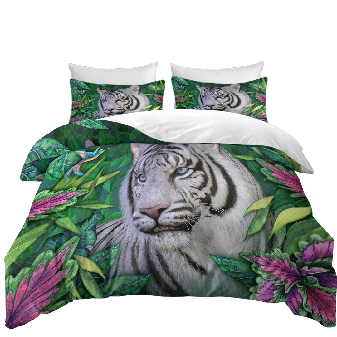 Wild Animals Art Tropical White Tiger Queen Size Duvet Cover