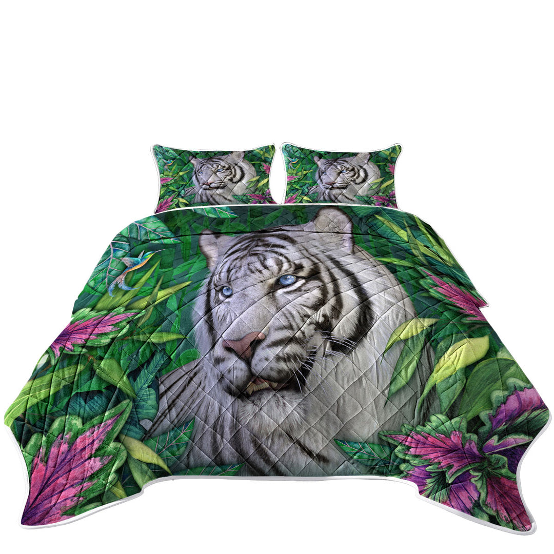 Wild Animals Art Tropical White Tiger Quilt