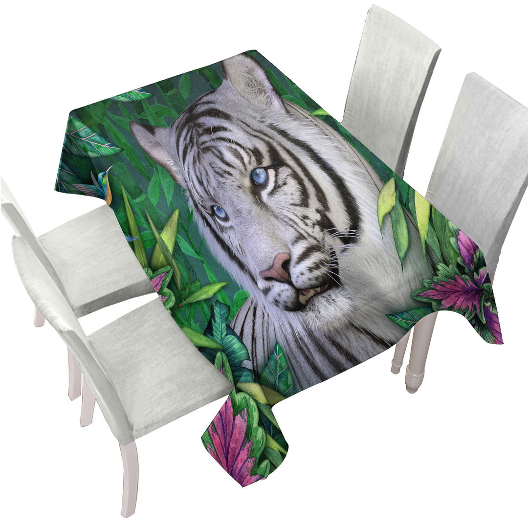 Wild Animals Art Tropical White Tiger Tablecloth