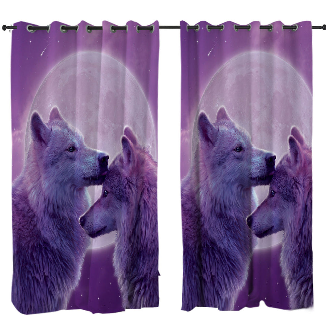 Wild Animals Purple Moon Loving Wolves Drapes and Curtains