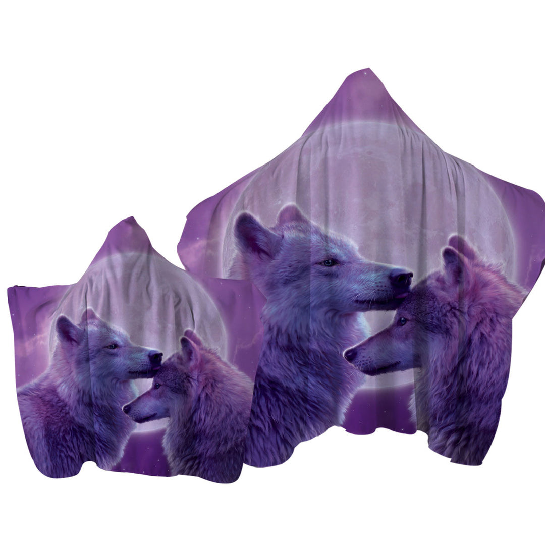 Wild Animals Purple Moon Loving Wolves Towel Hoodie