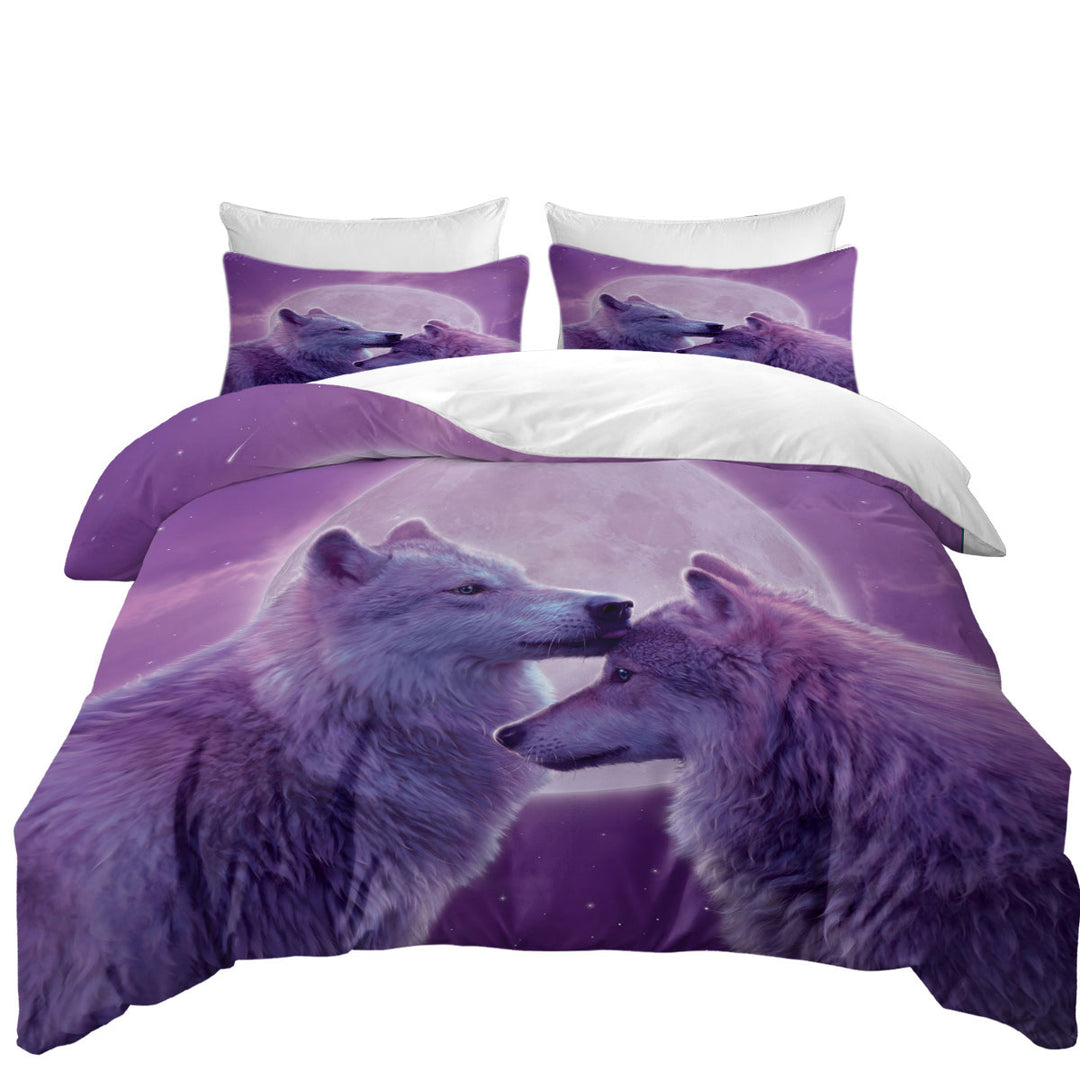 Wild Animals Purple Moon Loving Wolves Twin xl Duvet Covers