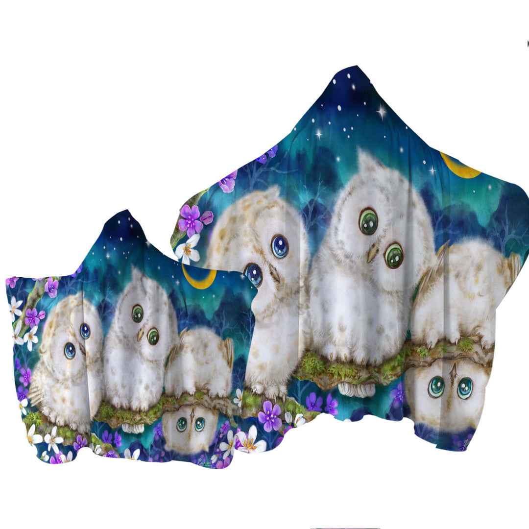 Wild Birds Art Cute Night Flowers and Owls Towel with Hood