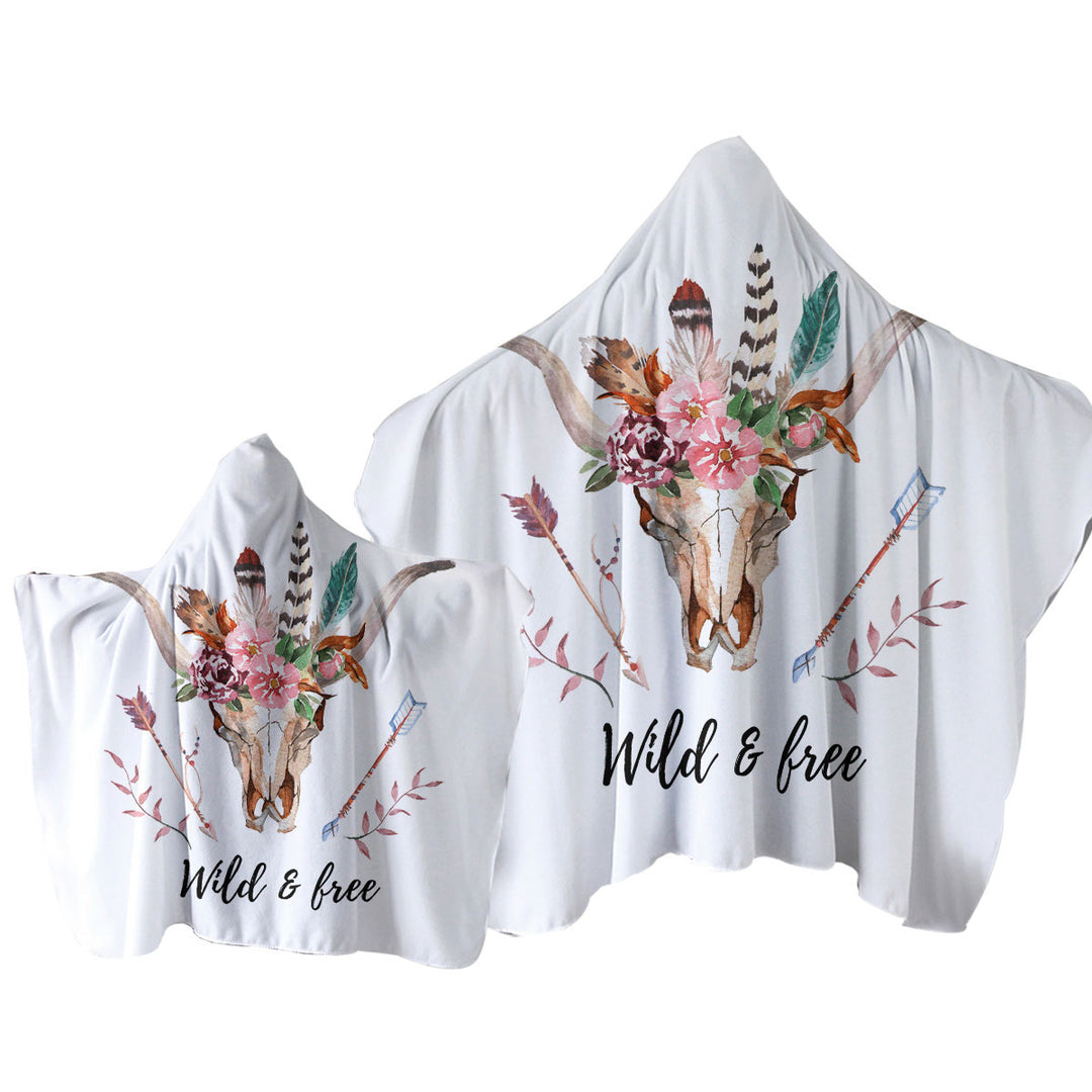 Wild and Free Native Floral Bull Skull Towel with Hood