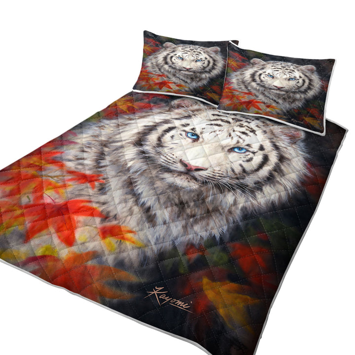 Wildlife Animal Art Autumn White Tiger California King Quilt Sets