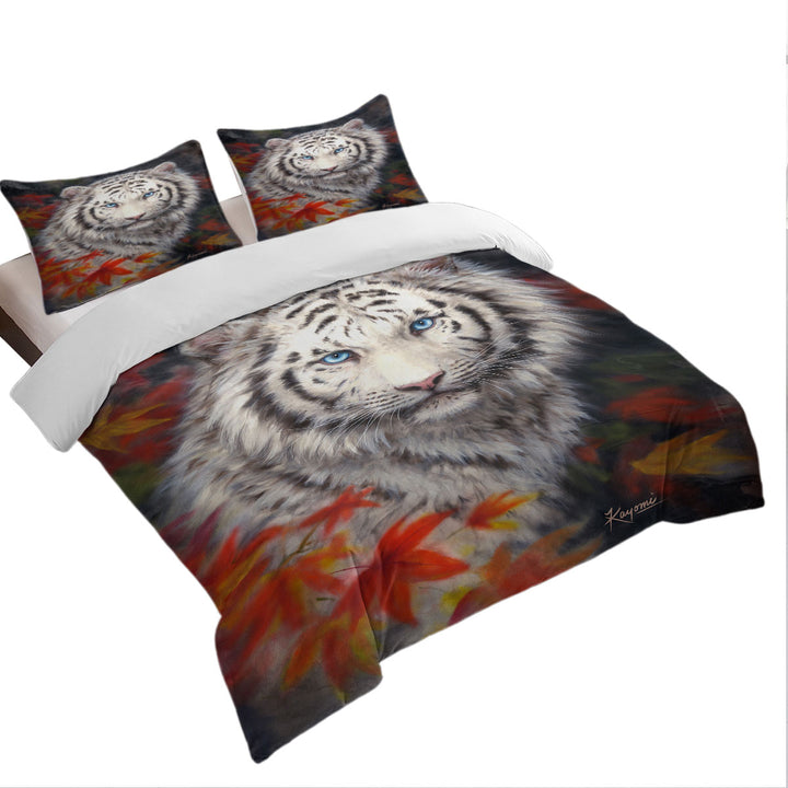 Wildlife Animal Art Autumn White Tiger Coverlets