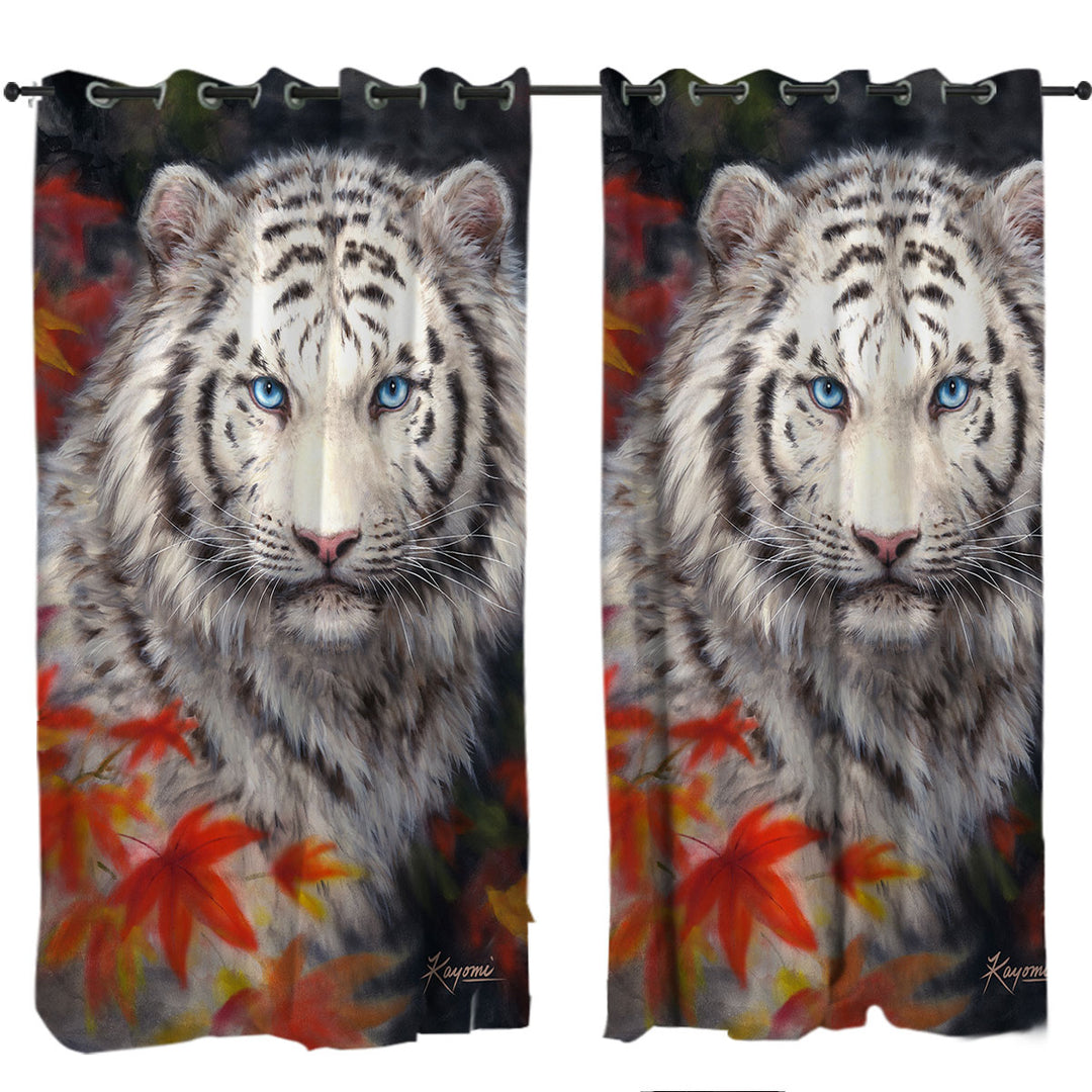 Wildlife Animal Art Autumn White Tiger Drapes for Living Room