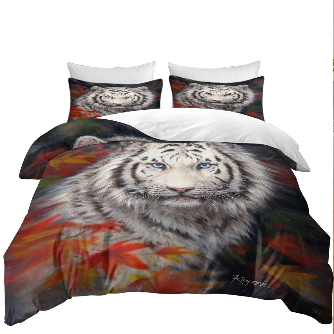 Wildlife Animal Art Autumn White Tiger Duvet Cover