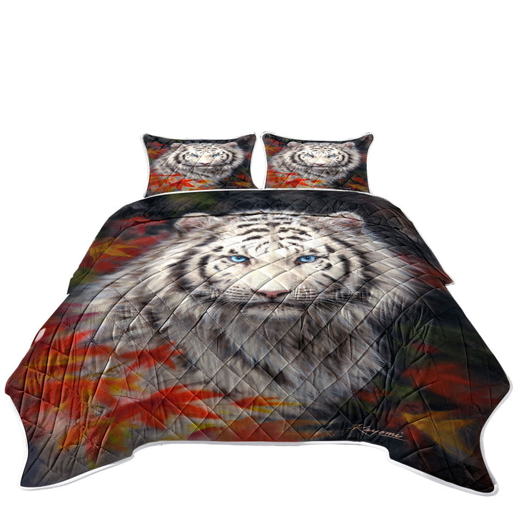 Wildlife Animal Art Autumn White Tiger Quilts