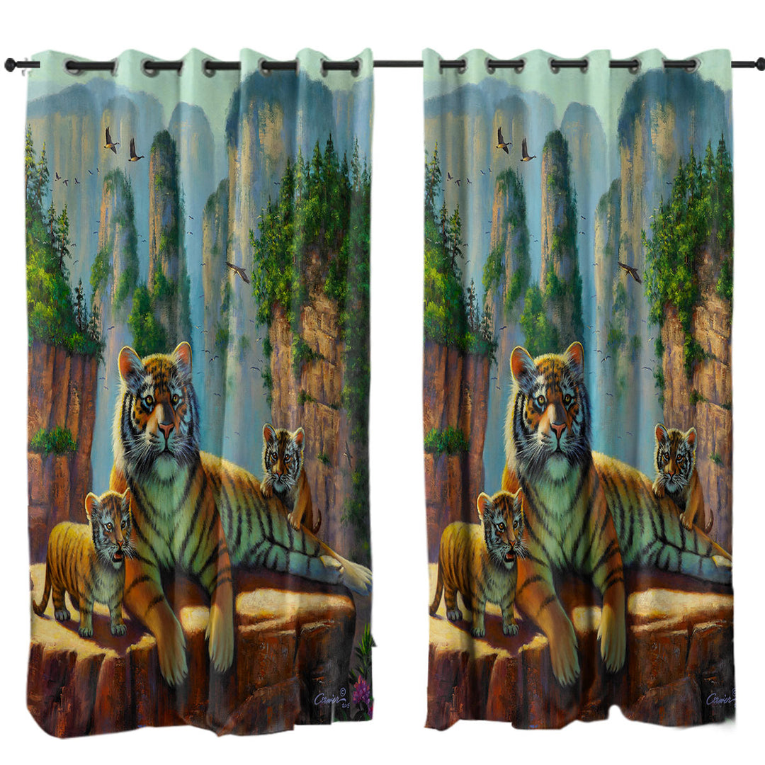 Wildlife Animal Nature Art Zang Tigers Curtains for Living Room