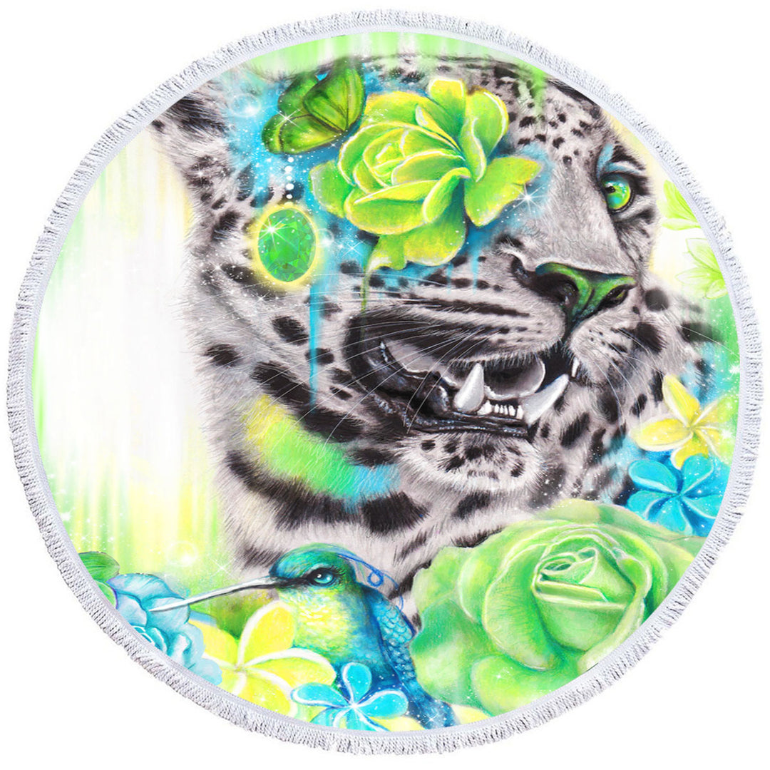 Wildlife Art Aqua Lime Leopard Circle Beach Towel