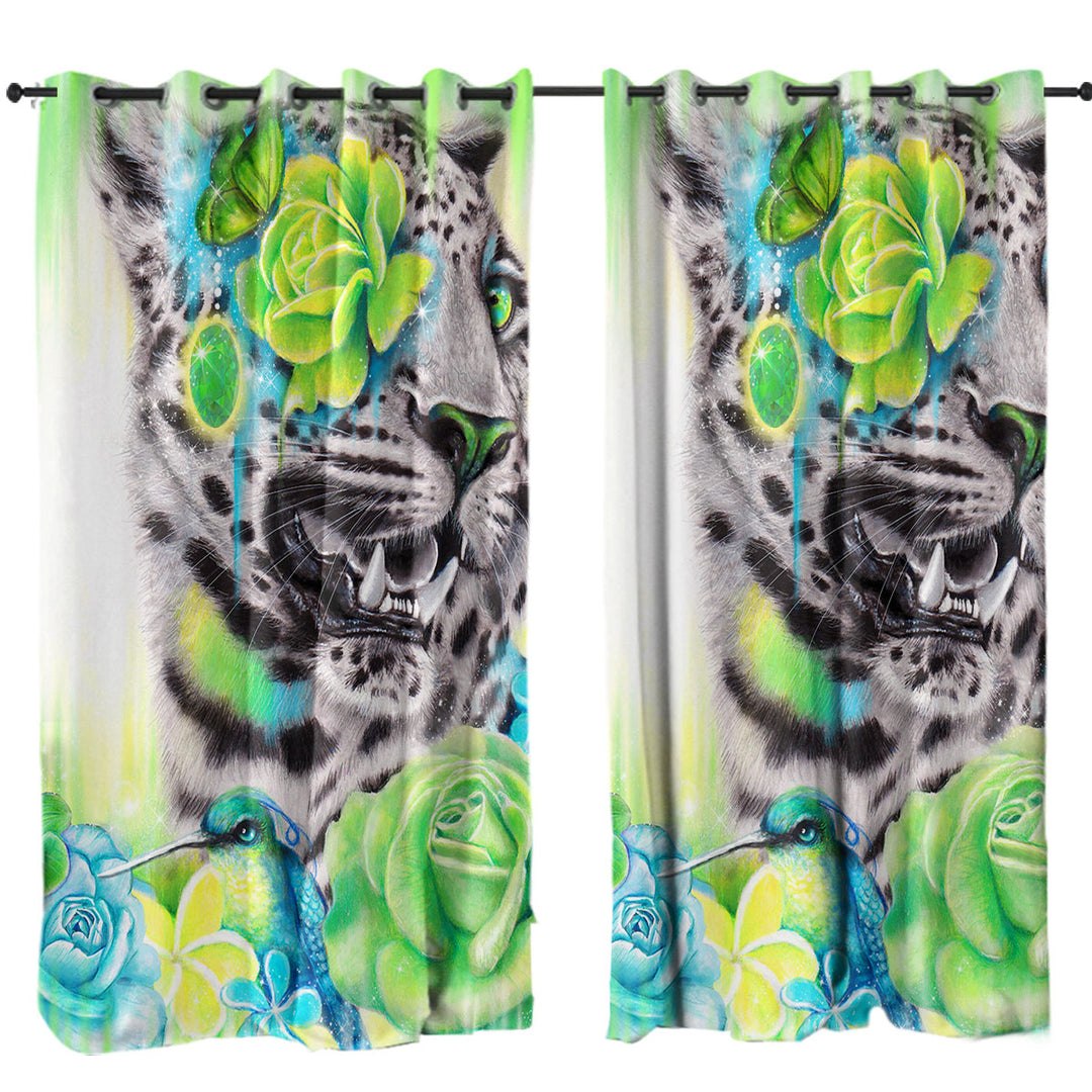 Wildlife Art Aqua Lime Leopard Curtains