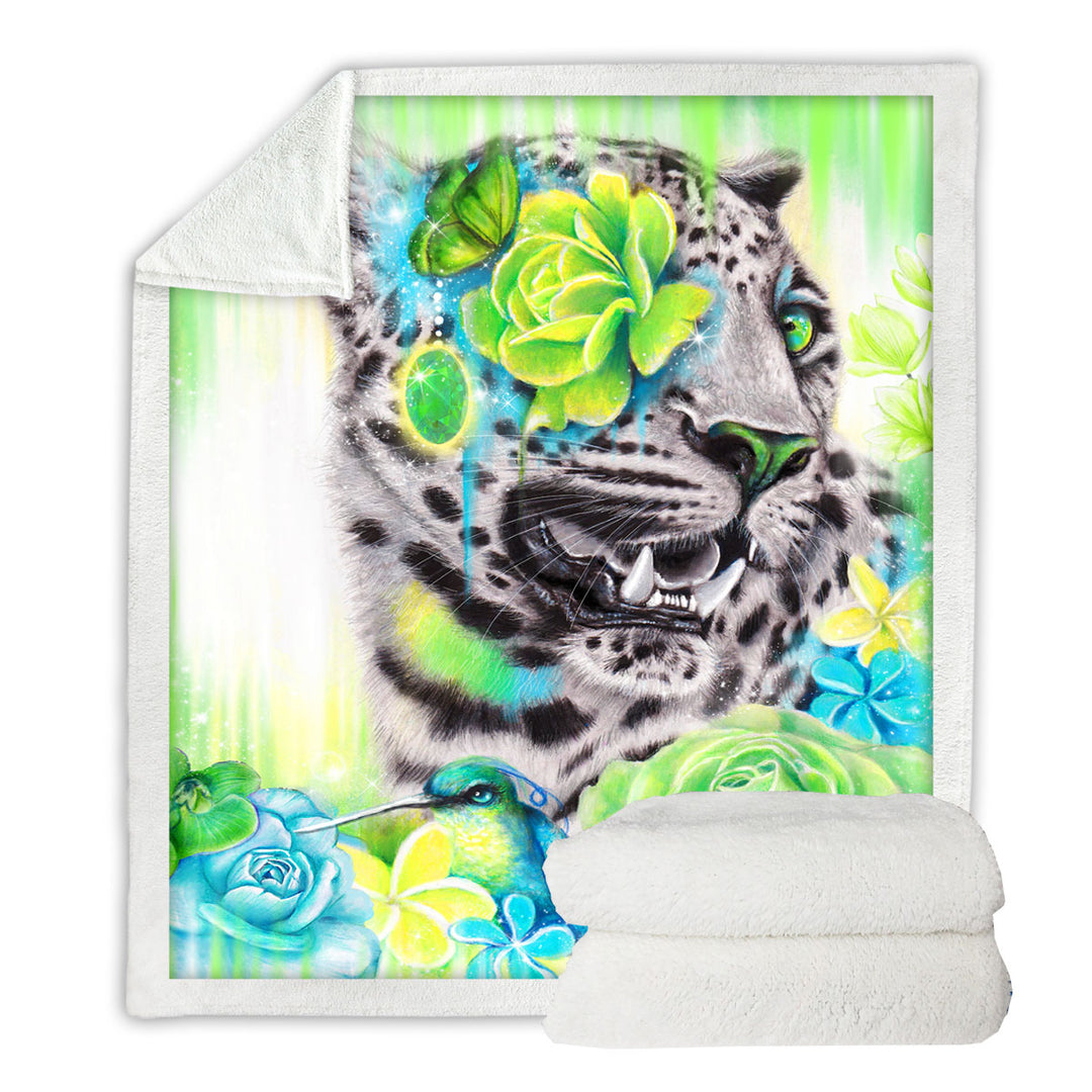 Wildlife Art Aqua Lime Leopard Fleece Blankets