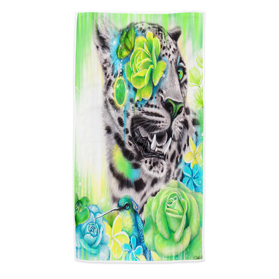 Wildlife Art Aqua Lime Leopard Microfiber Beach Towel