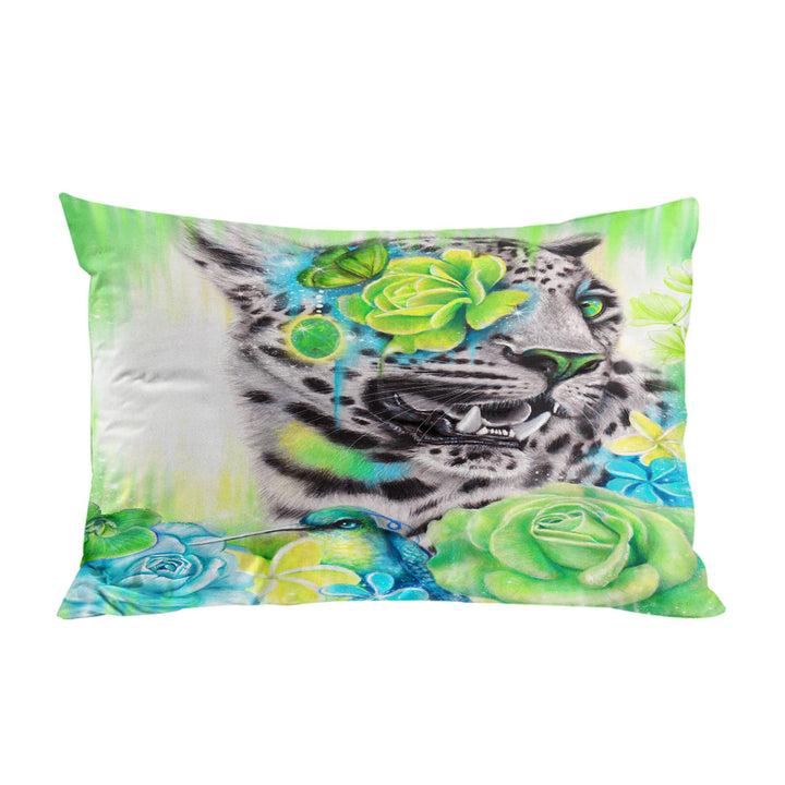 Wildlife Art Aqua Lime Leopard Pillow Cases