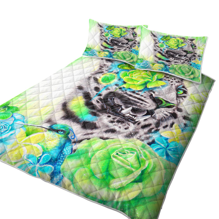 Wildlife Art Aqua Lime Leopard Quilt