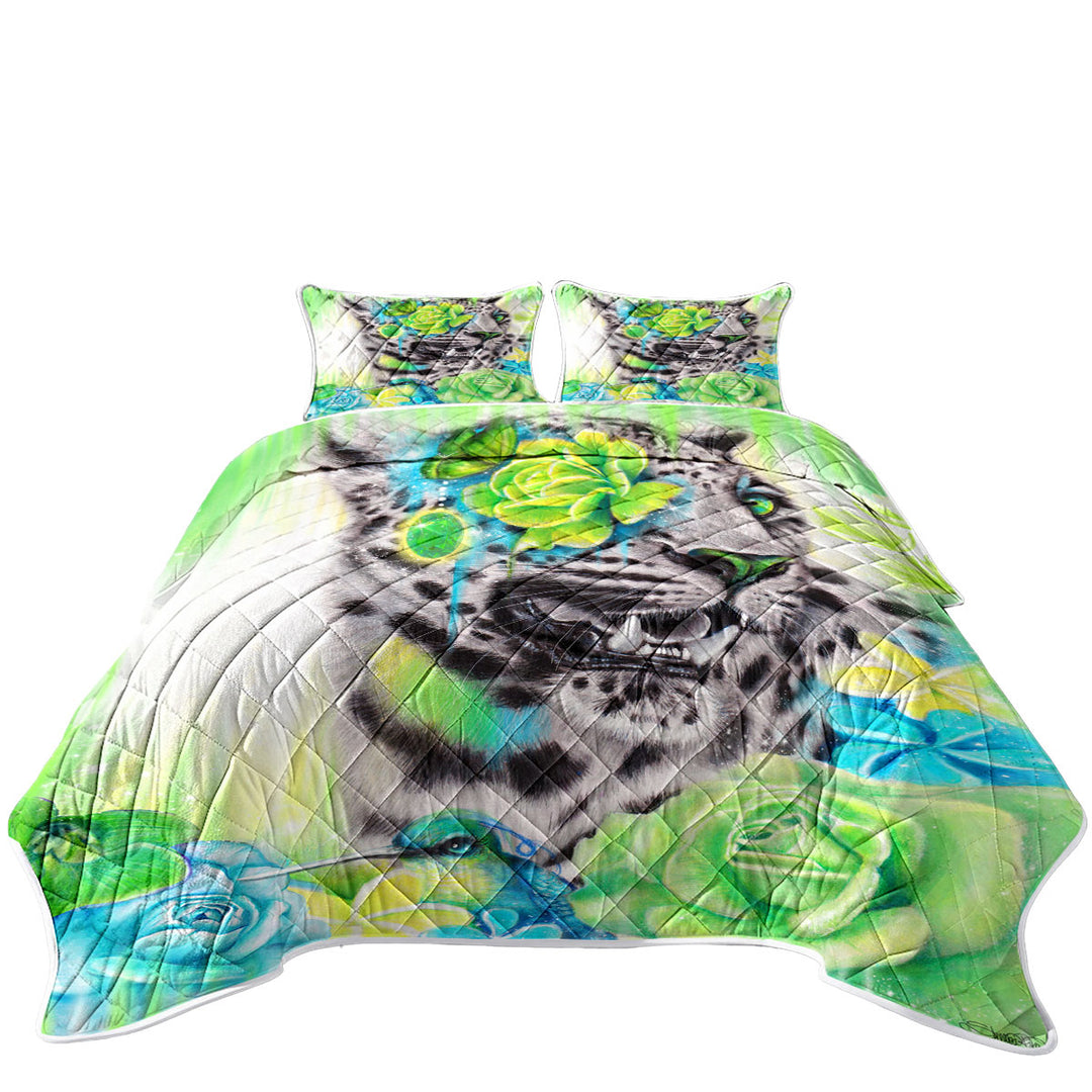 Wildlife Art Aqua Lime Leopard Quilts