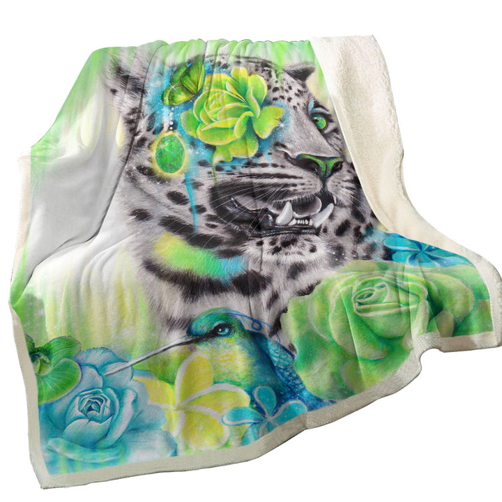 Wildlife Art Aqua Lime Leopard Throw Blanket