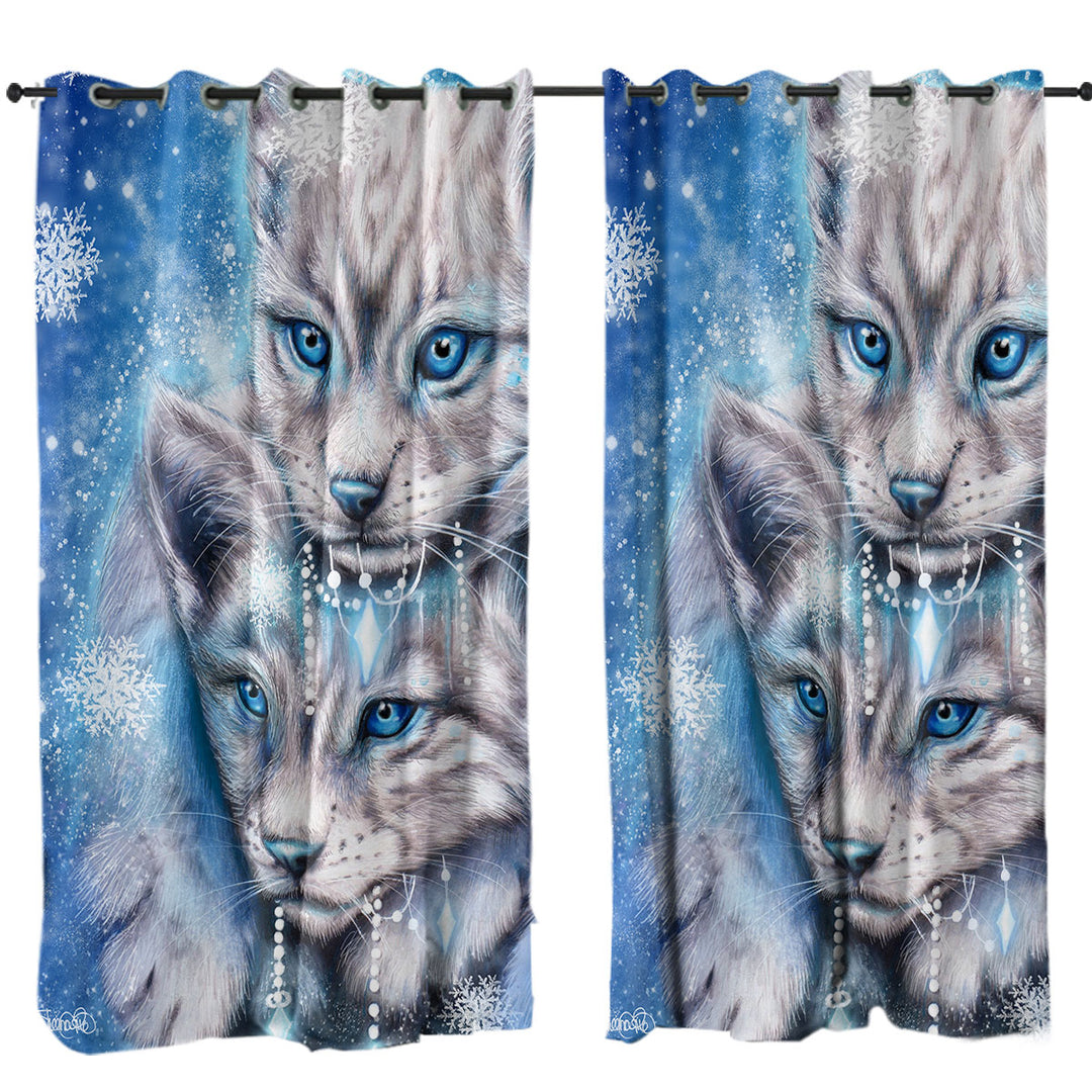 Wildlife Art Blue Winter Lynx Wild Cat Drapes for Living Room