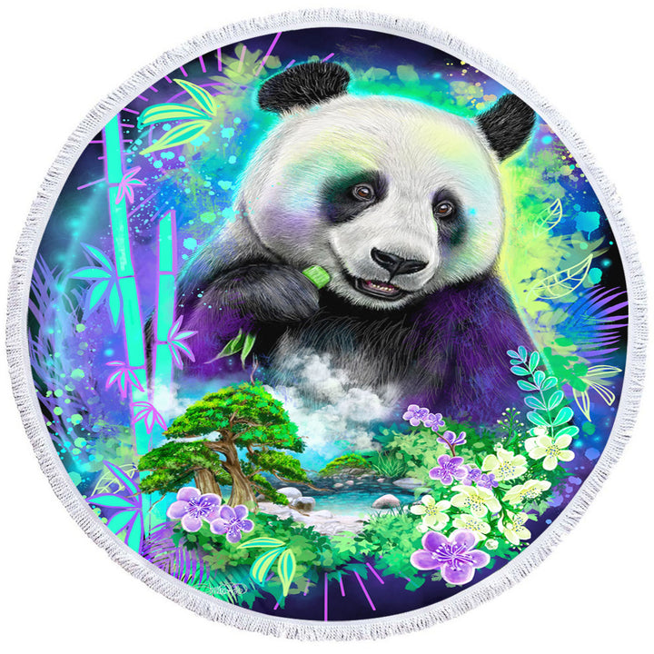 Wildlife Art Nature Panda Round Beach Towel