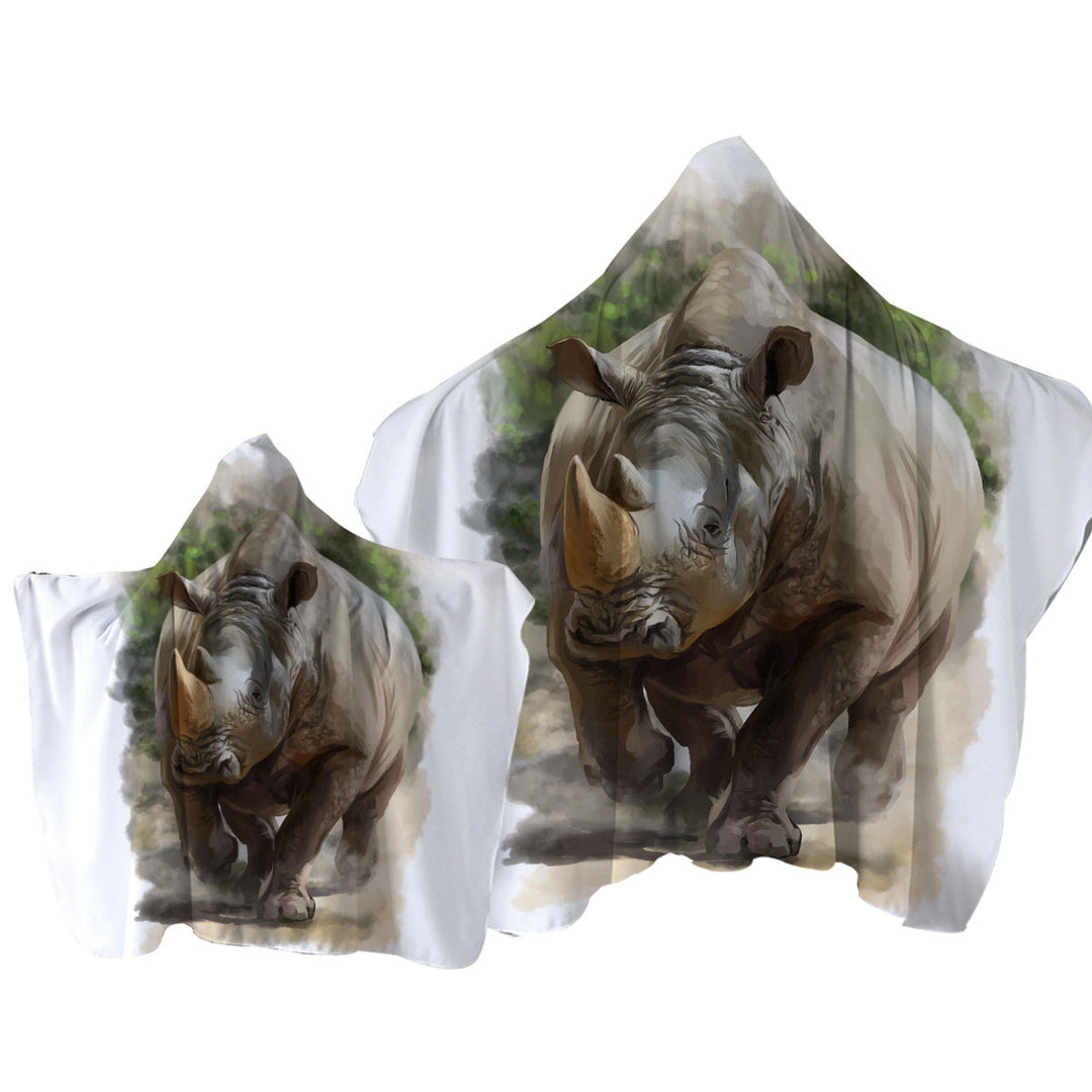 Wildlife Art Painting Rhino Towel with Hood