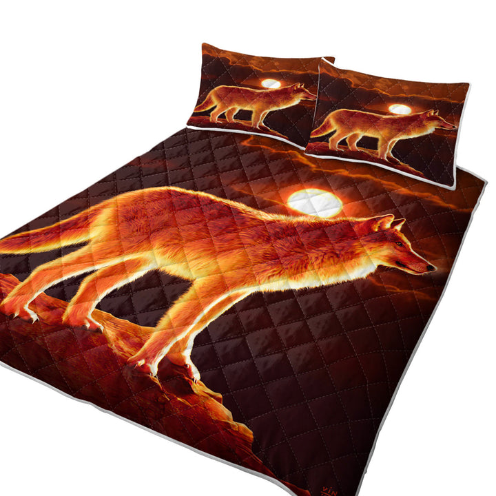 Wildlife Art Sunset Wolf Coverlets