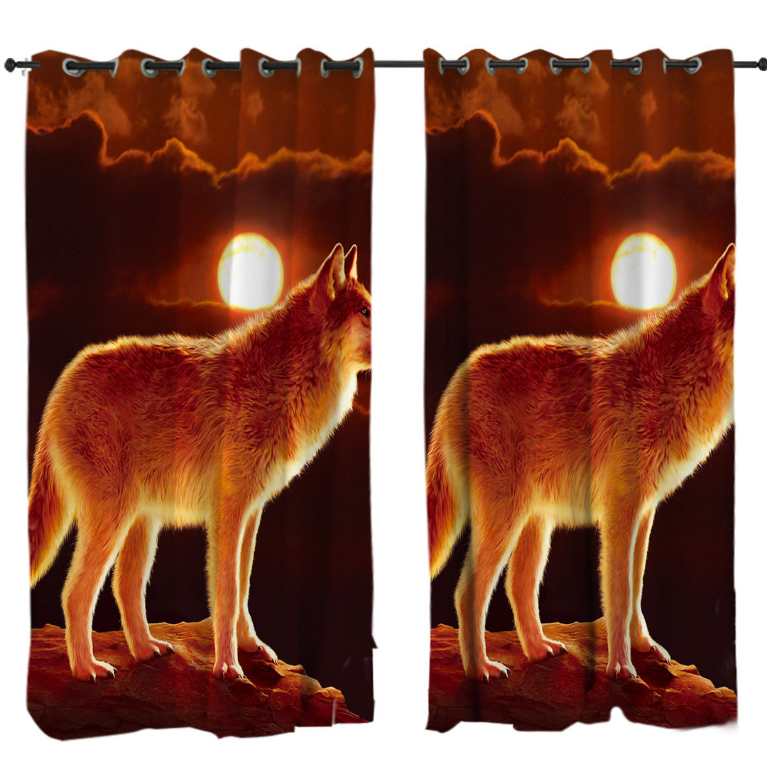 Wildlife Art Sunset Wolf Curtain