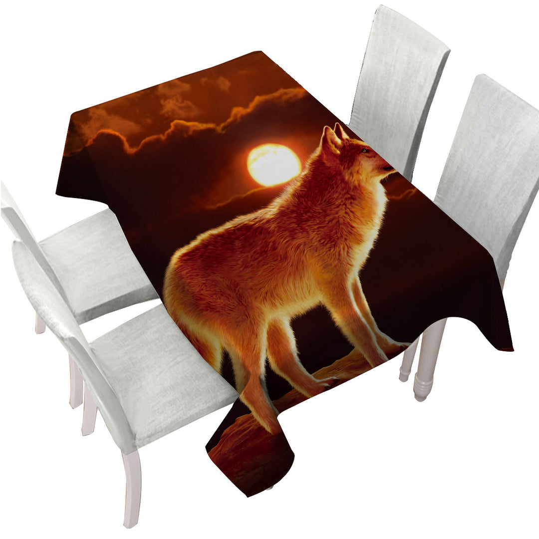 Wildlife Art Sunset Wolf Custom table cloth