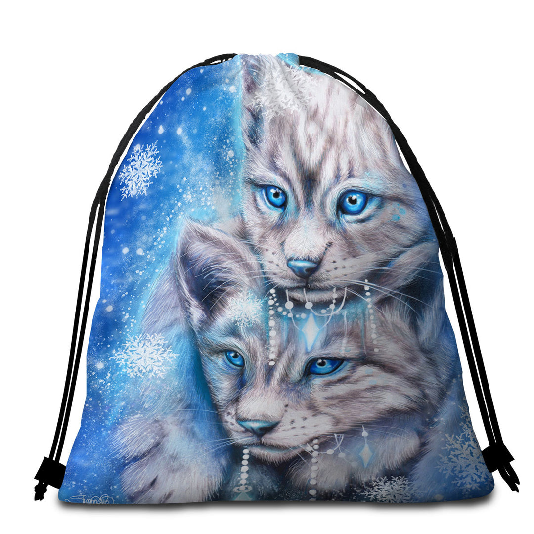 Wildlife Beach Towel Pack Art Blue Winter Lynx Wild Cat