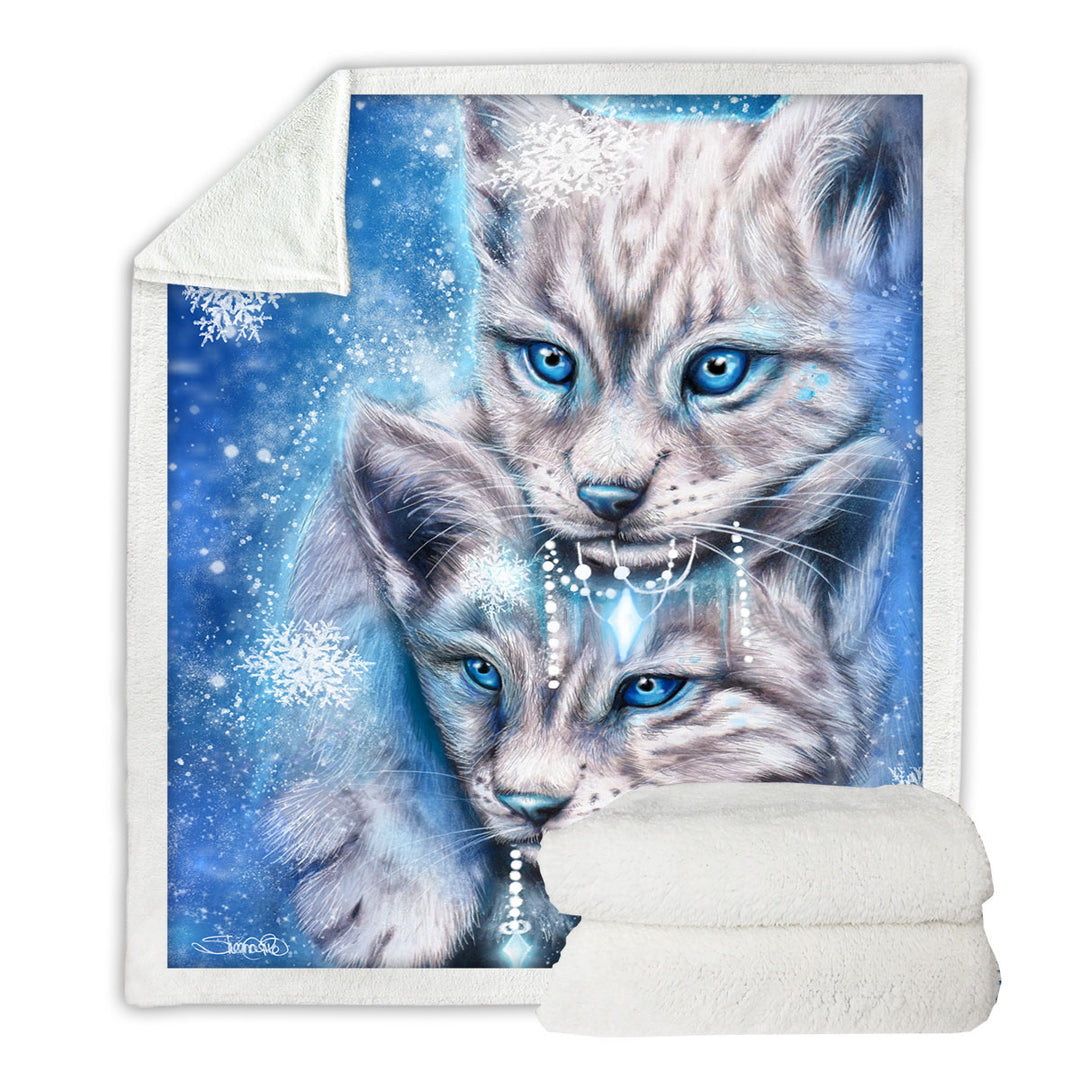 Wildlife Decorative Throws Art Blue Winter Lynx Wild Cat