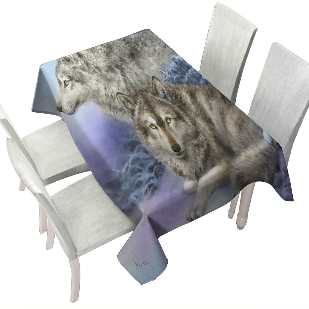 Wildlife Drawings Snow Forest Wolves Custom table Covers