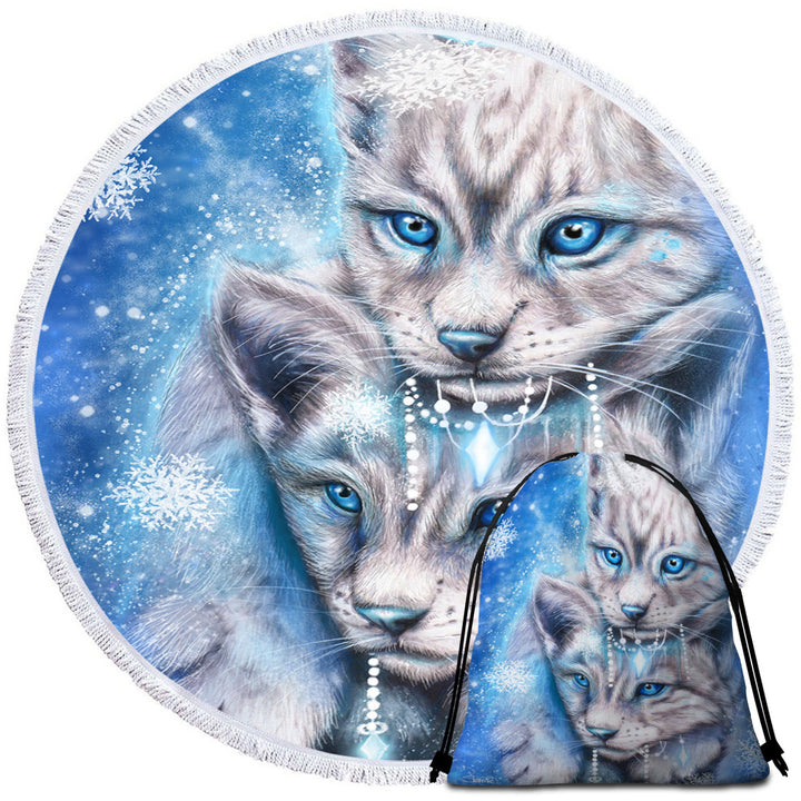 Wildlife Microfibre Beach Towels Art Blue Winter Lynx Wild Cat