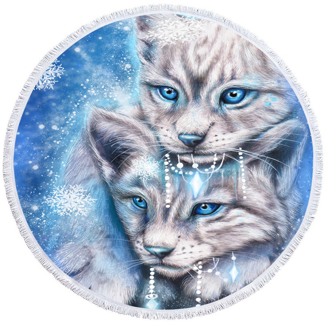 Wildlife Round Beach Towel Art Blue Winter Lynx Wild Cat