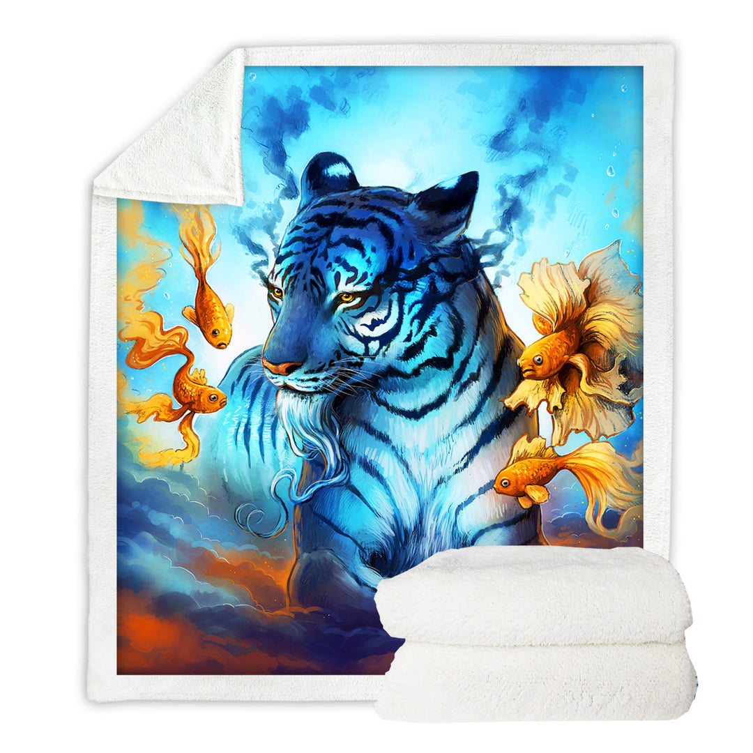 Wildlife Sherpa Blanket Painting Dream Gold Fish and Tiger